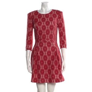 Maje Red Floral Lace Long Sleeve Dress